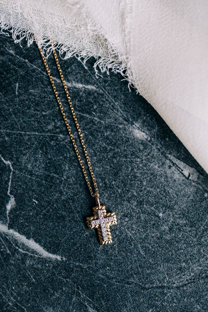 Diamond Cross Pendant with Cable Border - Oz's Jewelers by The Hickory Jewelry Company