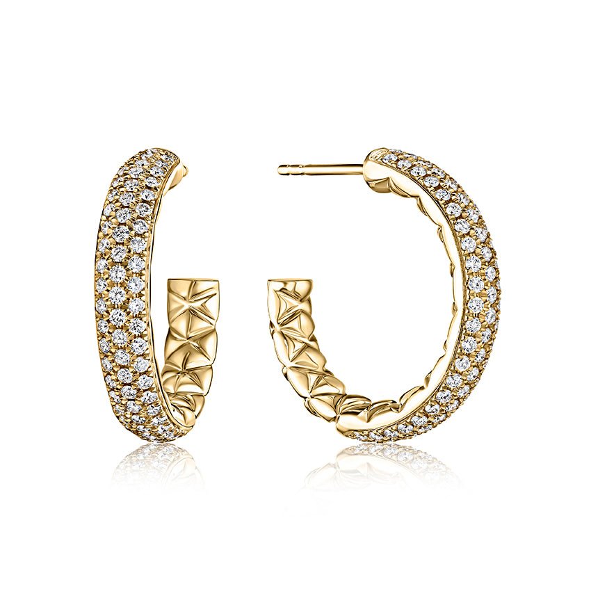 large pavé diamond hoops with quilted interior - Oz's Jewelers by The Hickory Jewelry Company